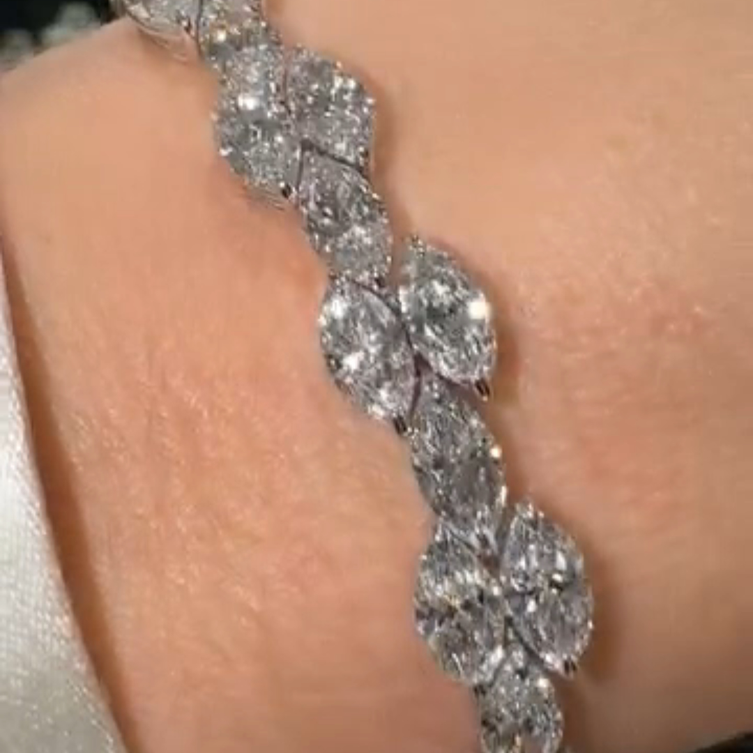 10ct Marquise-cut Sterling Silver Handmade Luxury Bracelet