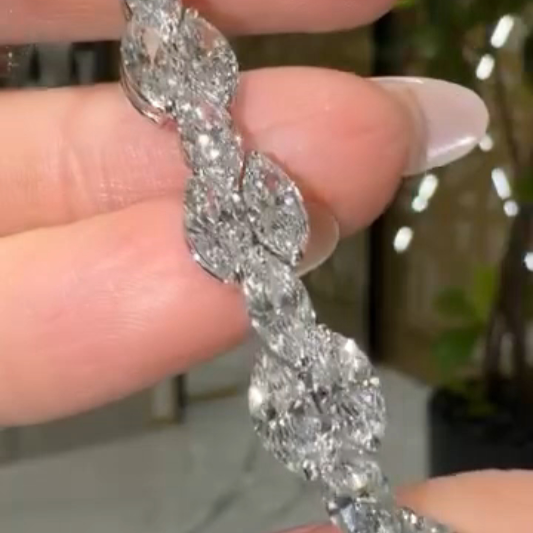 10ct Marquise-cut Sterling Silver Handmade Luxury Bracelet