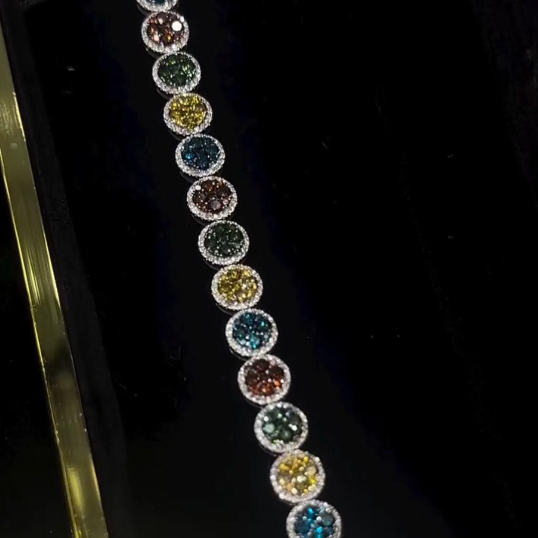 30ct Round-cut Sterling Silver Colored Gemstone Handmade Luxury Bracelet