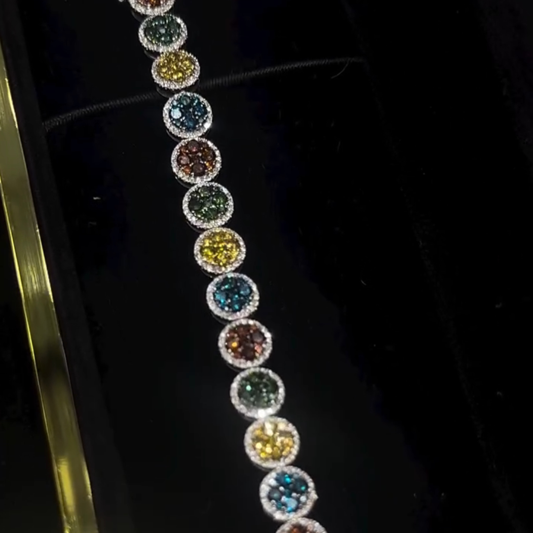 30ct Round-cut Sterling Silver Colored Gemstone Handmade Luxury Bracelet