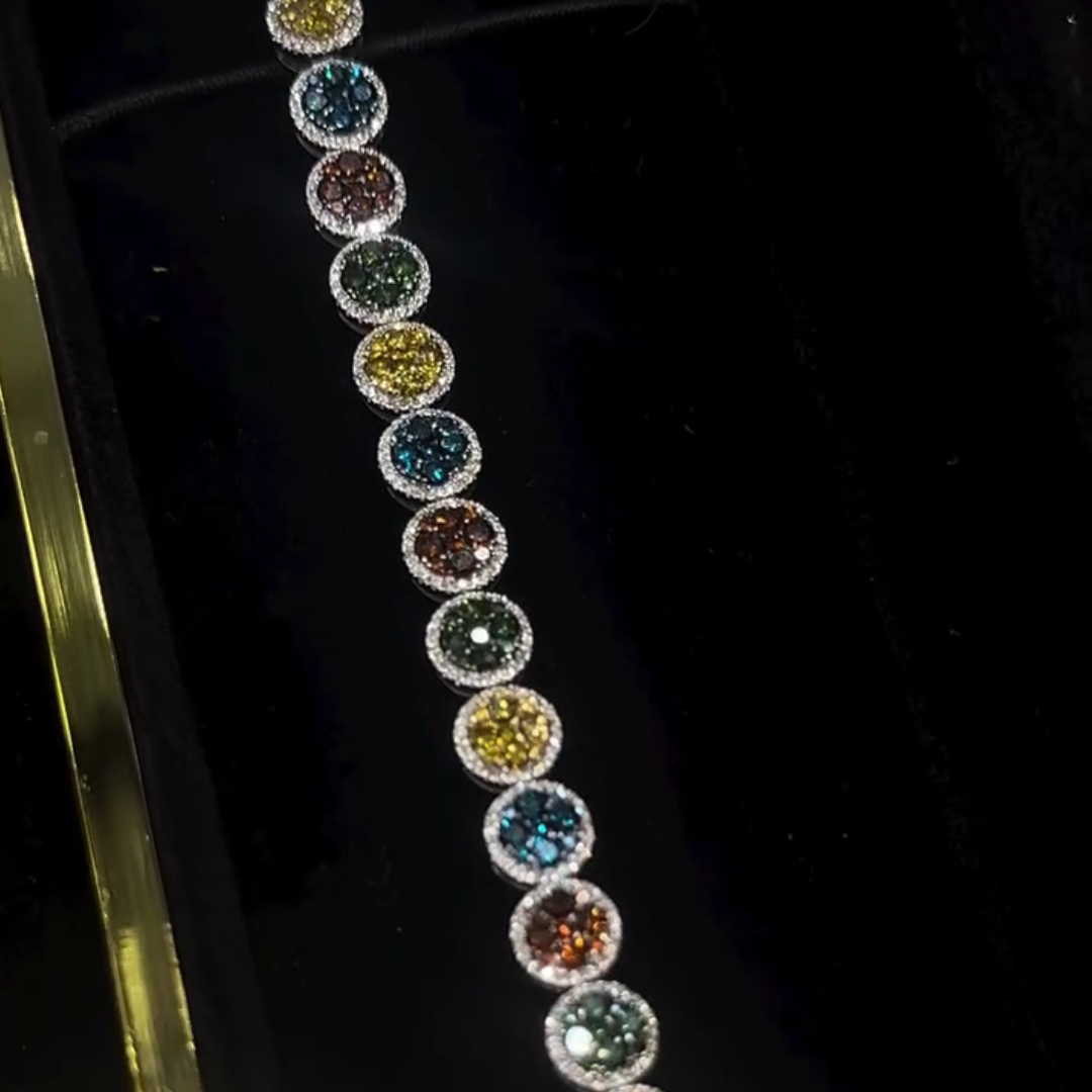 30ct Round-cut Sterling Silver Colored Gemstone Handmade Luxury Bracelet