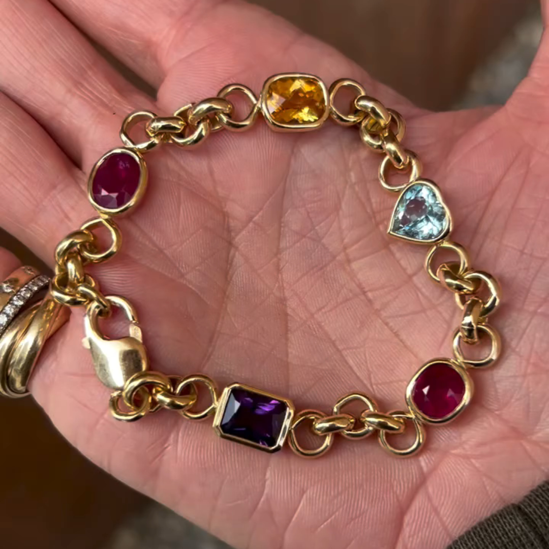 10ct Mixed-cut Sterling Silver Colored Gemstone Handmade Luxury Bracelet