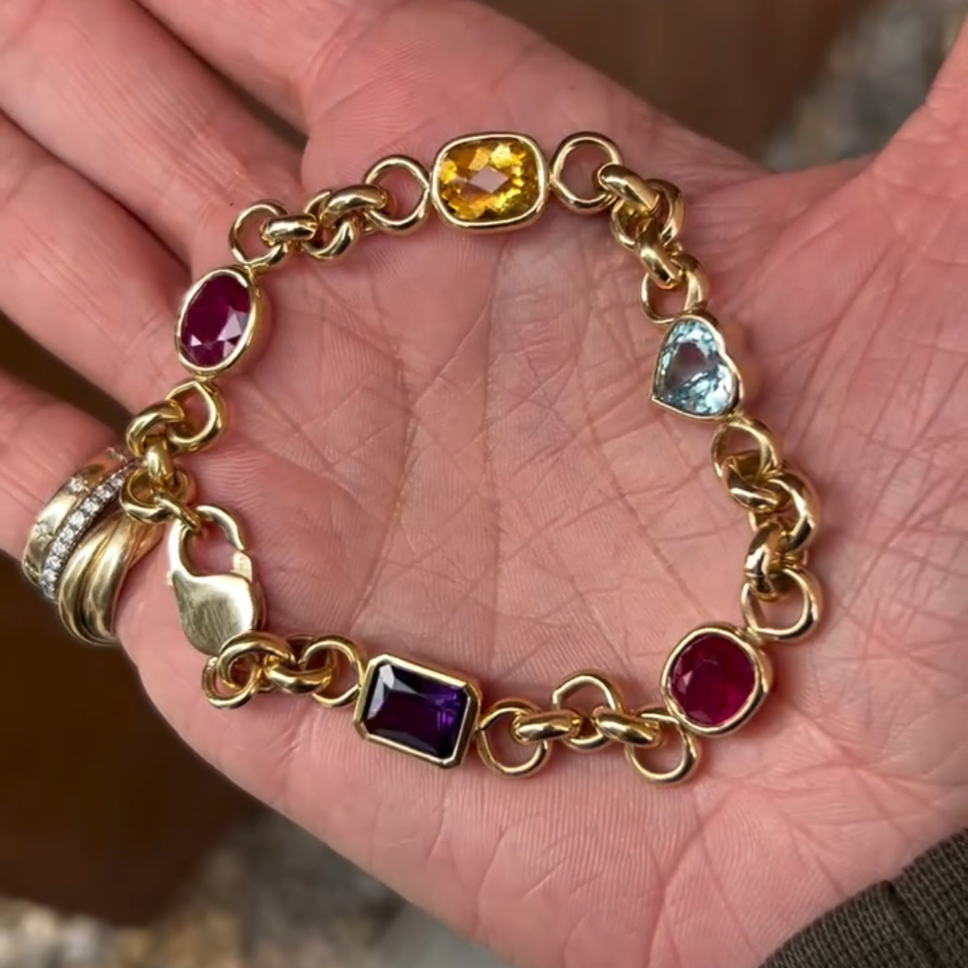 10ct Mixed-cut Sterling Silver Colored Gemstone Handmade Luxury Bracelet