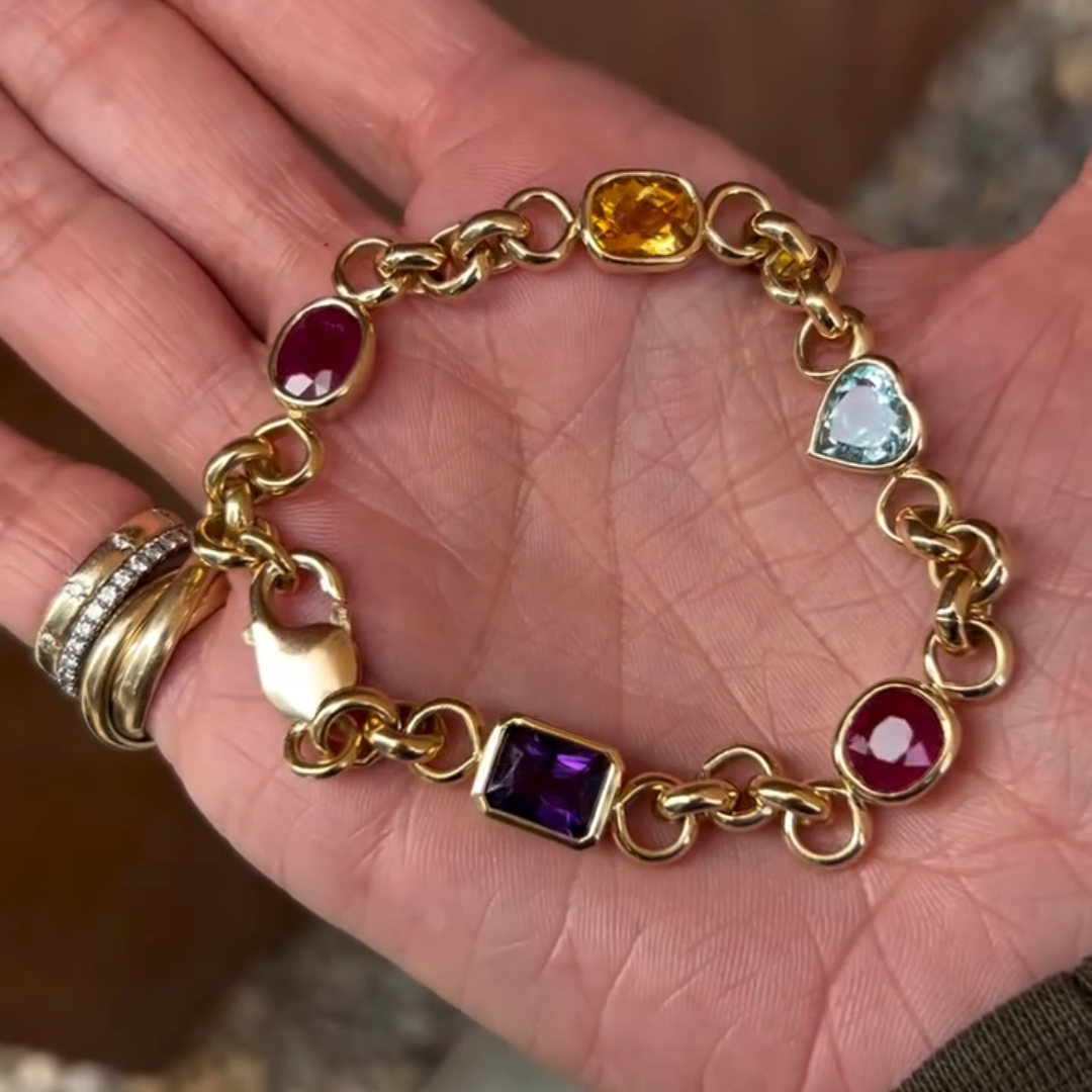 10ct Mixed-cut Sterling Silver Colored Gemstone Handmade Luxury Bracelet