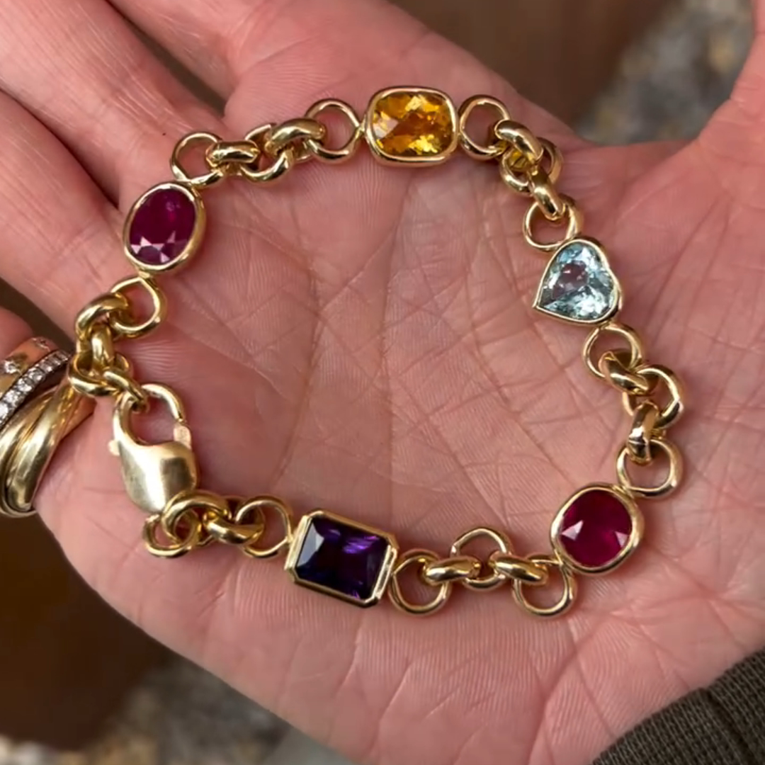10ct Mixed-cut Sterling Silver Colored Gemstone Handmade Luxury Bracelet