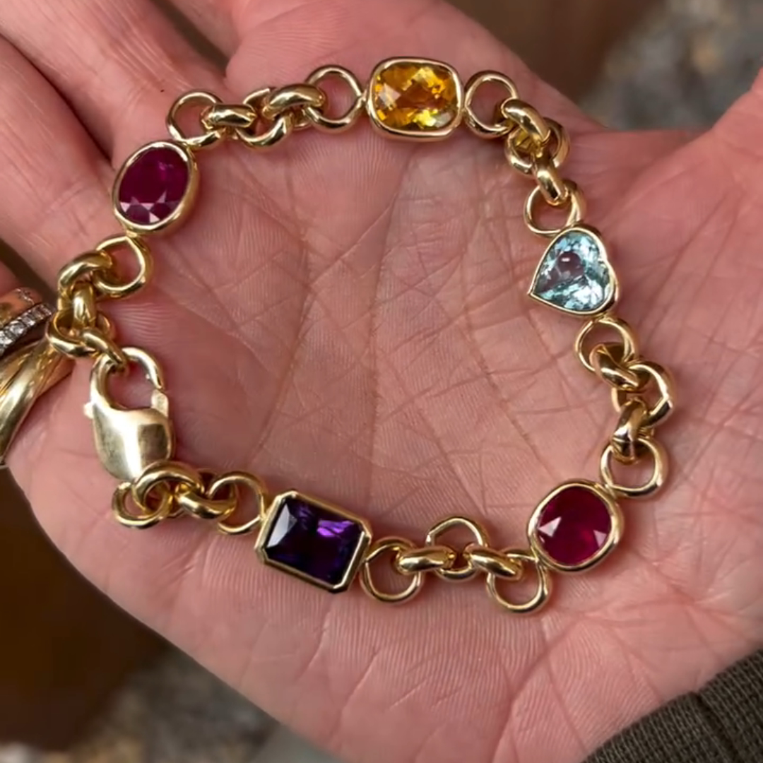 10ct Mixed-cut Sterling Silver Colored Gemstone Handmade Luxury Bracelet