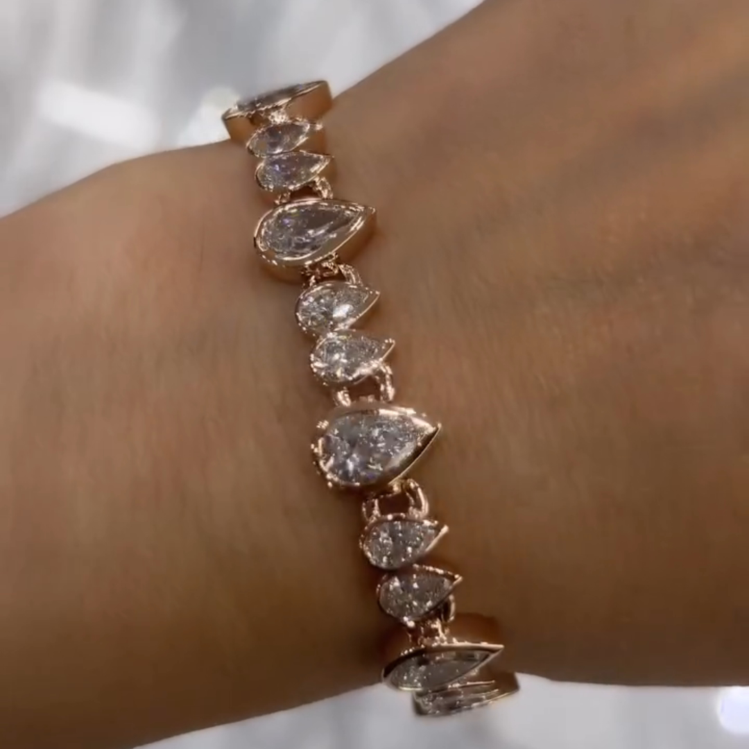 18ct Pear-shaped Sterling Silver Rose Gold Plated Handmade Luxury Bracelet
