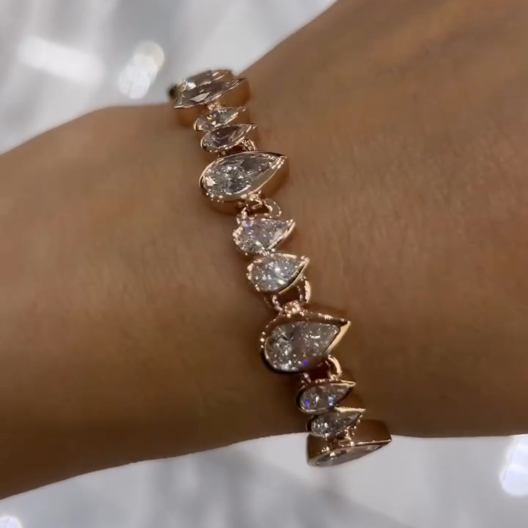 18ct Pear-shaped Sterling Silver Rose Gold Plated Handmade Luxury Bracelet