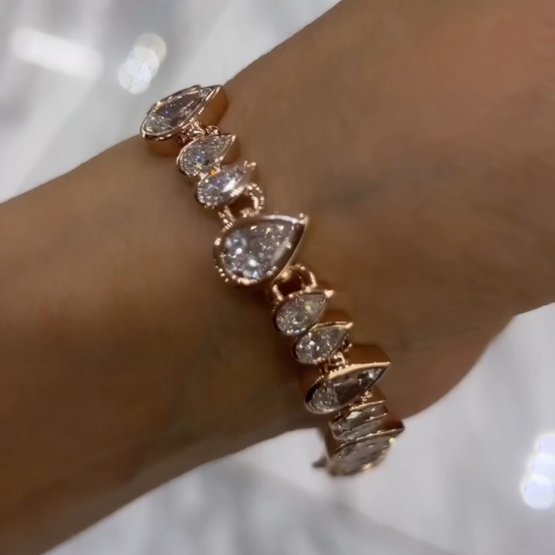 18ct Pear-shaped Sterling Silver Rose Gold Plated Handmade Luxury Bracelet