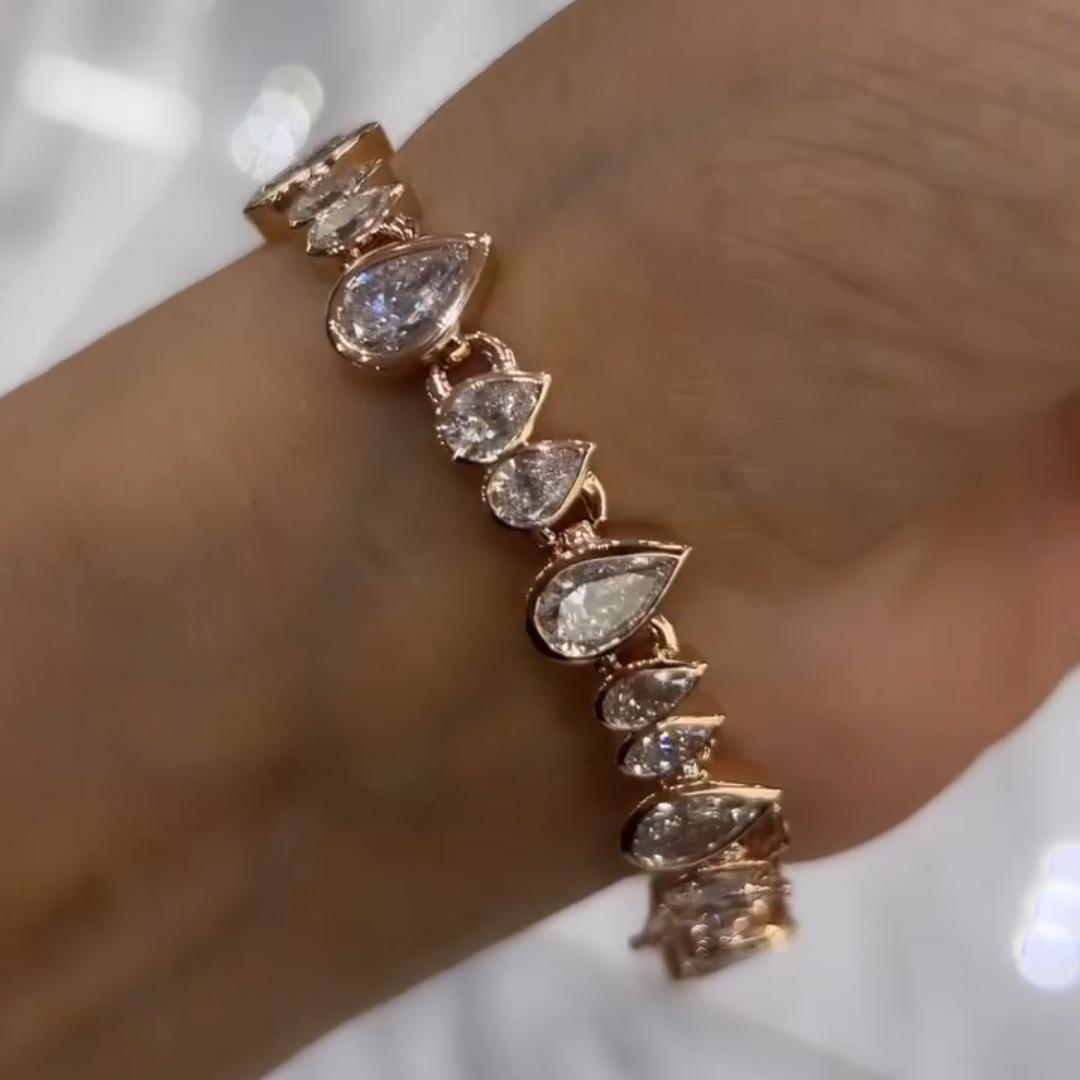 18ct Pear-shaped Sterling Silver Rose Gold Plated Handmade Luxury Bracelet