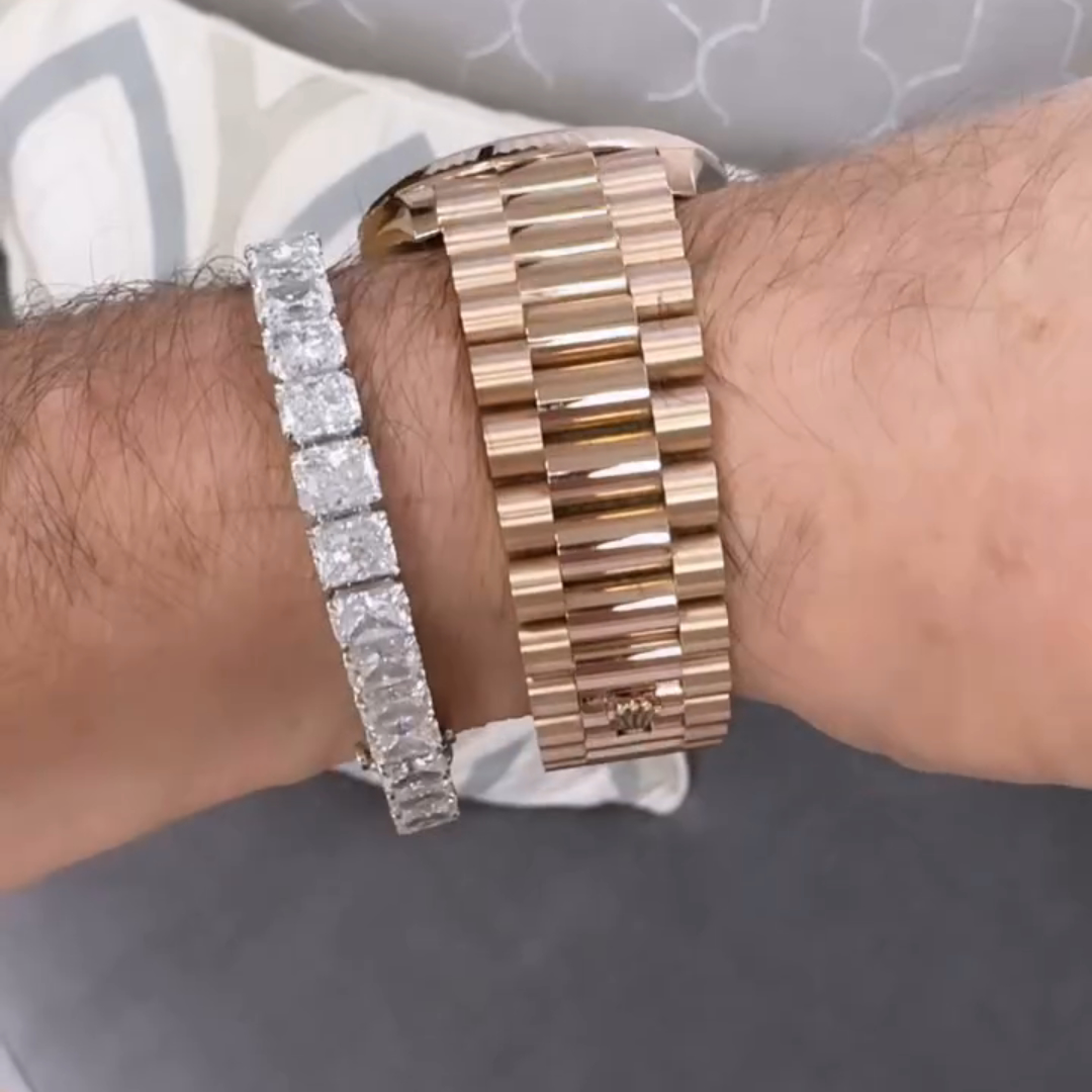 40ct Princess-cut Sterling Silver Handmade Luxury Bracelet