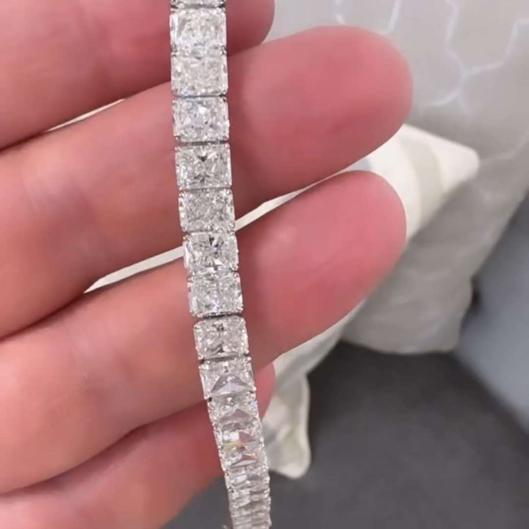 40ct Princess-cut Sterling Silver Handmade Luxury Bracelet
