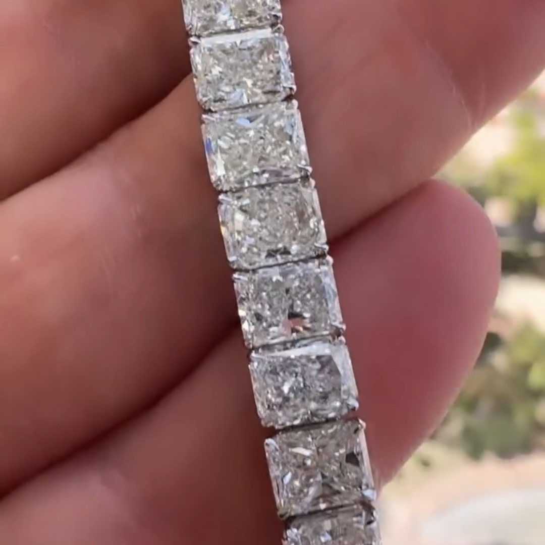 40ct Princess-cut Sterling Silver Handmade Luxury Bracelet