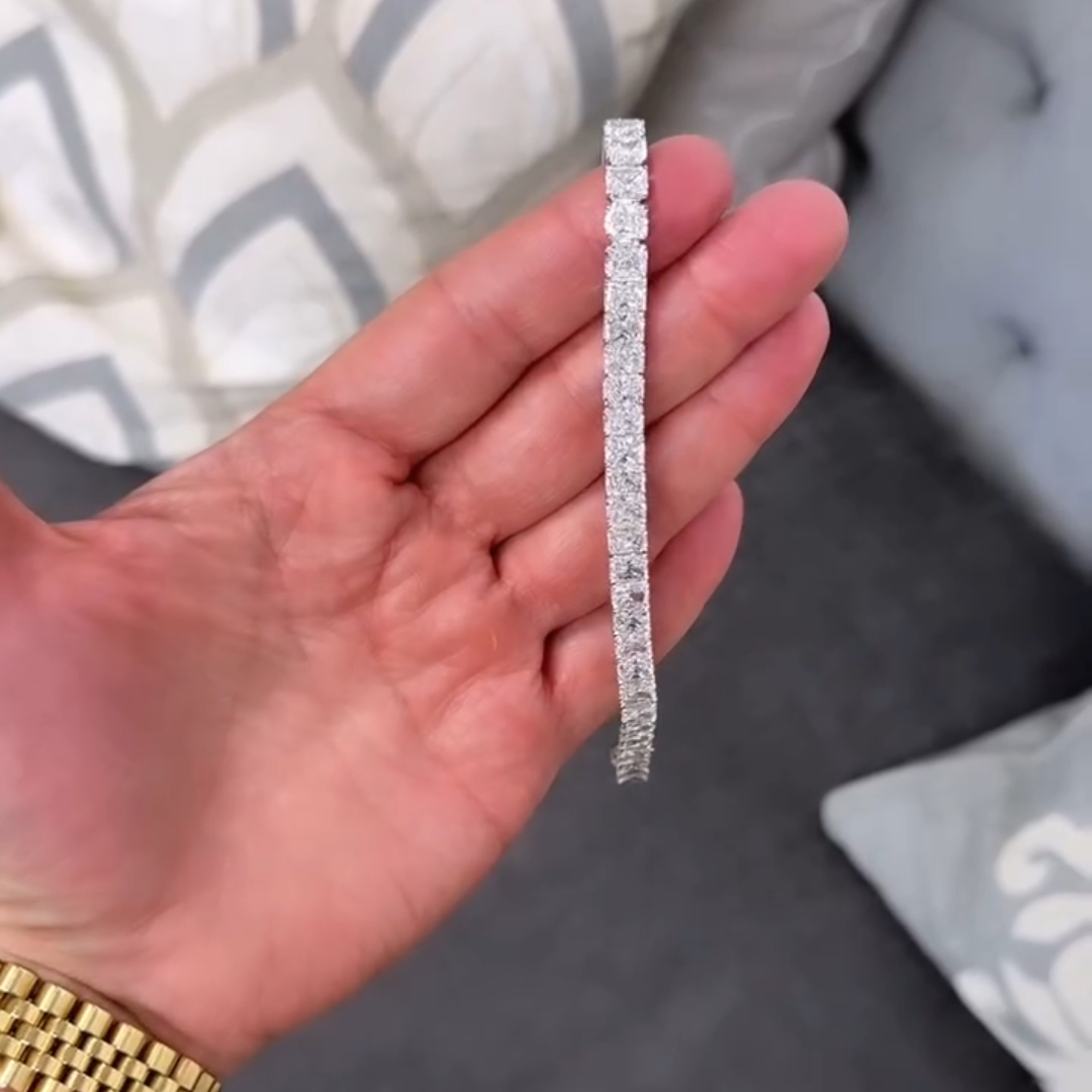 40ct Princess-cut Sterling Silver Handmade Luxury Bracelet