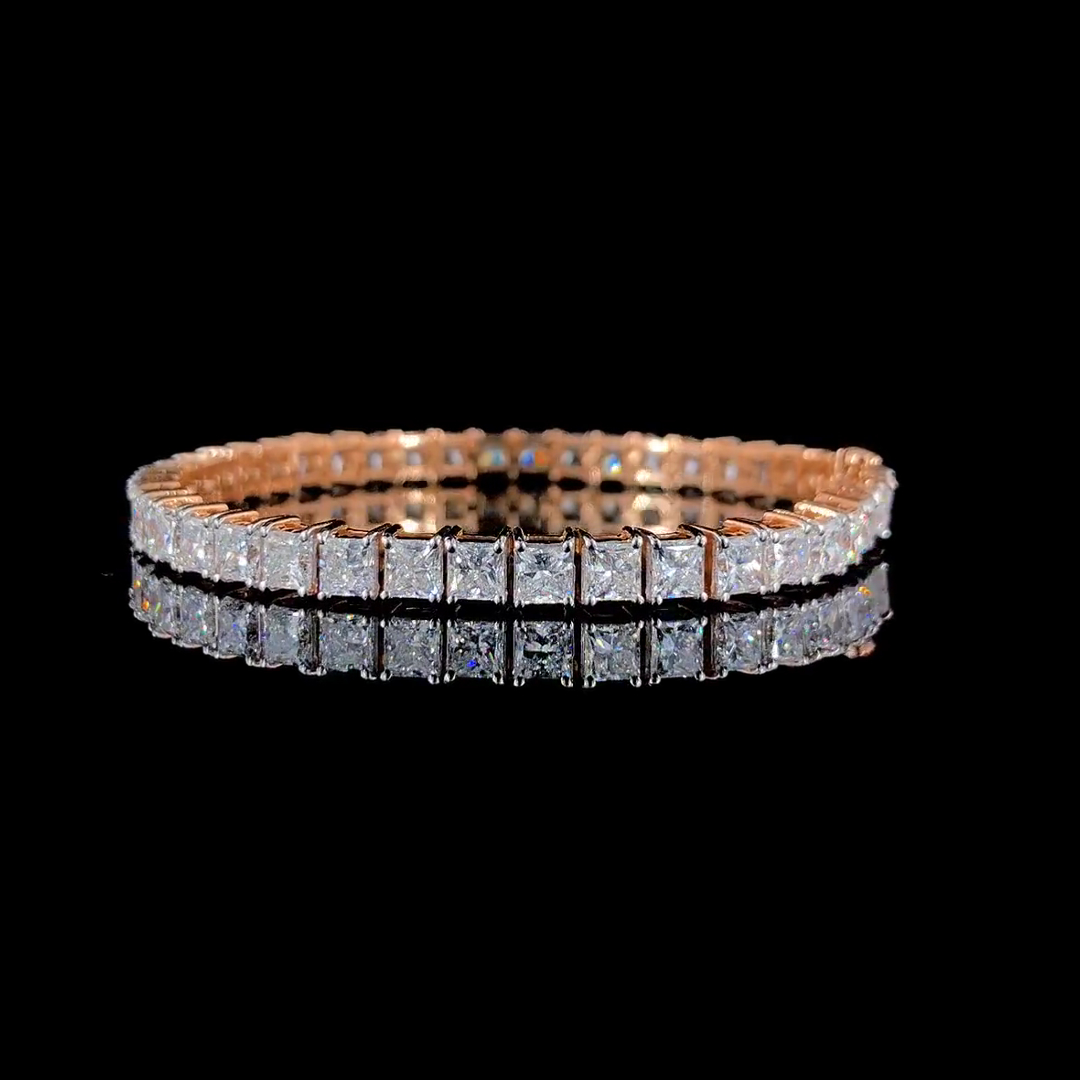 13ct Princess-cut Sterling Silver And Rose Gold-plated Handmade Bracelet