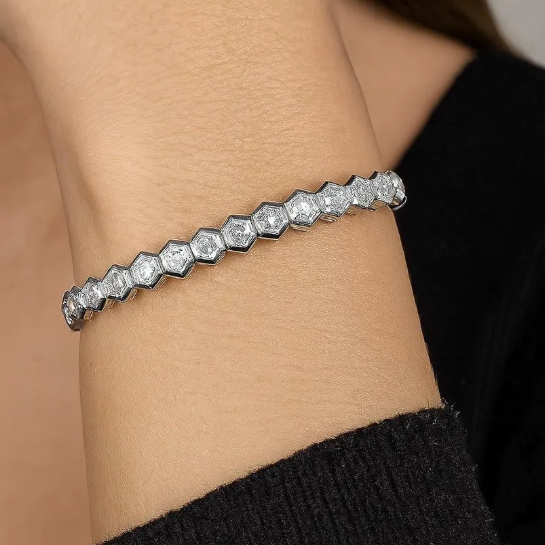 10ct Hexagon-cut Sterling Silver Handmade Bracelet