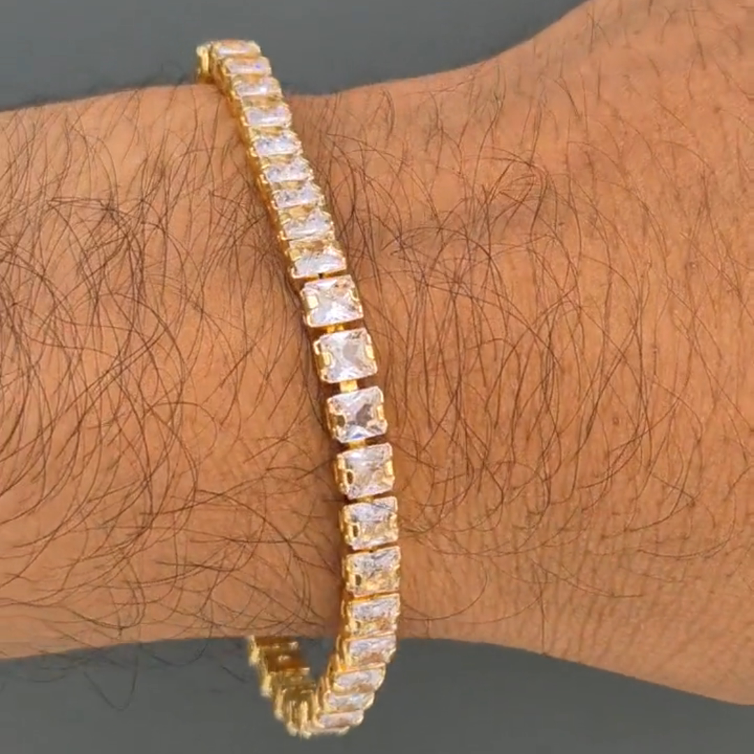 15ct Cushion-cut Sterling Silver Handmade Bracelet With Yellow Gold Plating