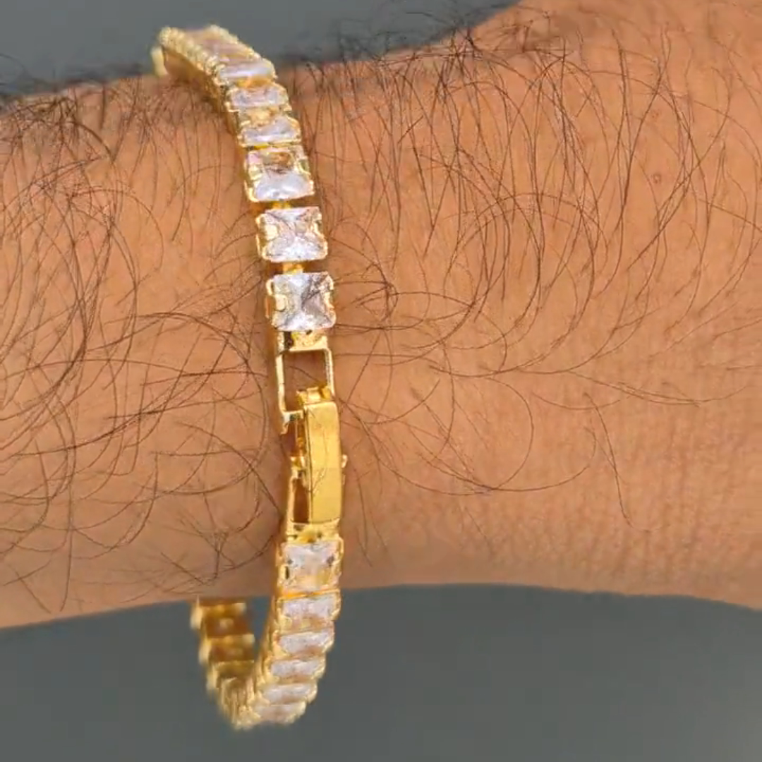 15ct Cushion-cut Sterling Silver Handmade Bracelet With Yellow Gold Plating