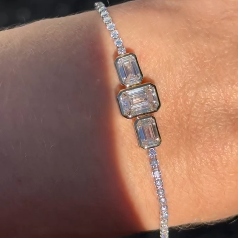 6ct Emerald-cut Sterling Silver Handmade Bracelet