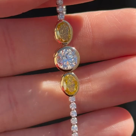 6ct Round-cut Sterling Silver And Yellow Gold Plated Handmade Bracelet