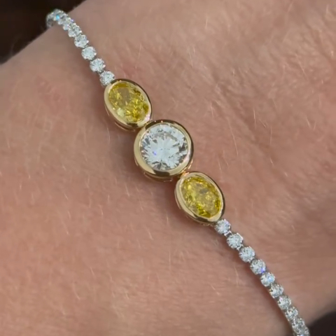 6ct Round-cut Sterling Silver And Yellow Gold Plated Handmade Bracelet