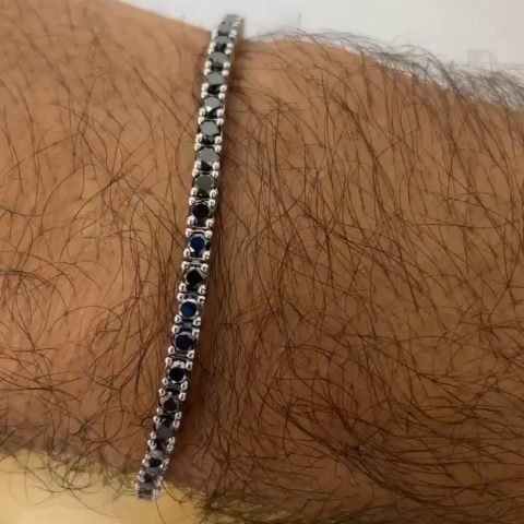 5ct Round-cut Obsidian Sterling Silver Handmade Bracelet