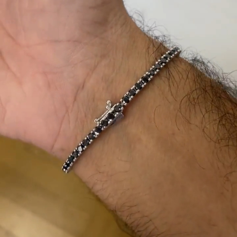 5ct Round-cut Obsidian Sterling Silver Handmade Bracelet