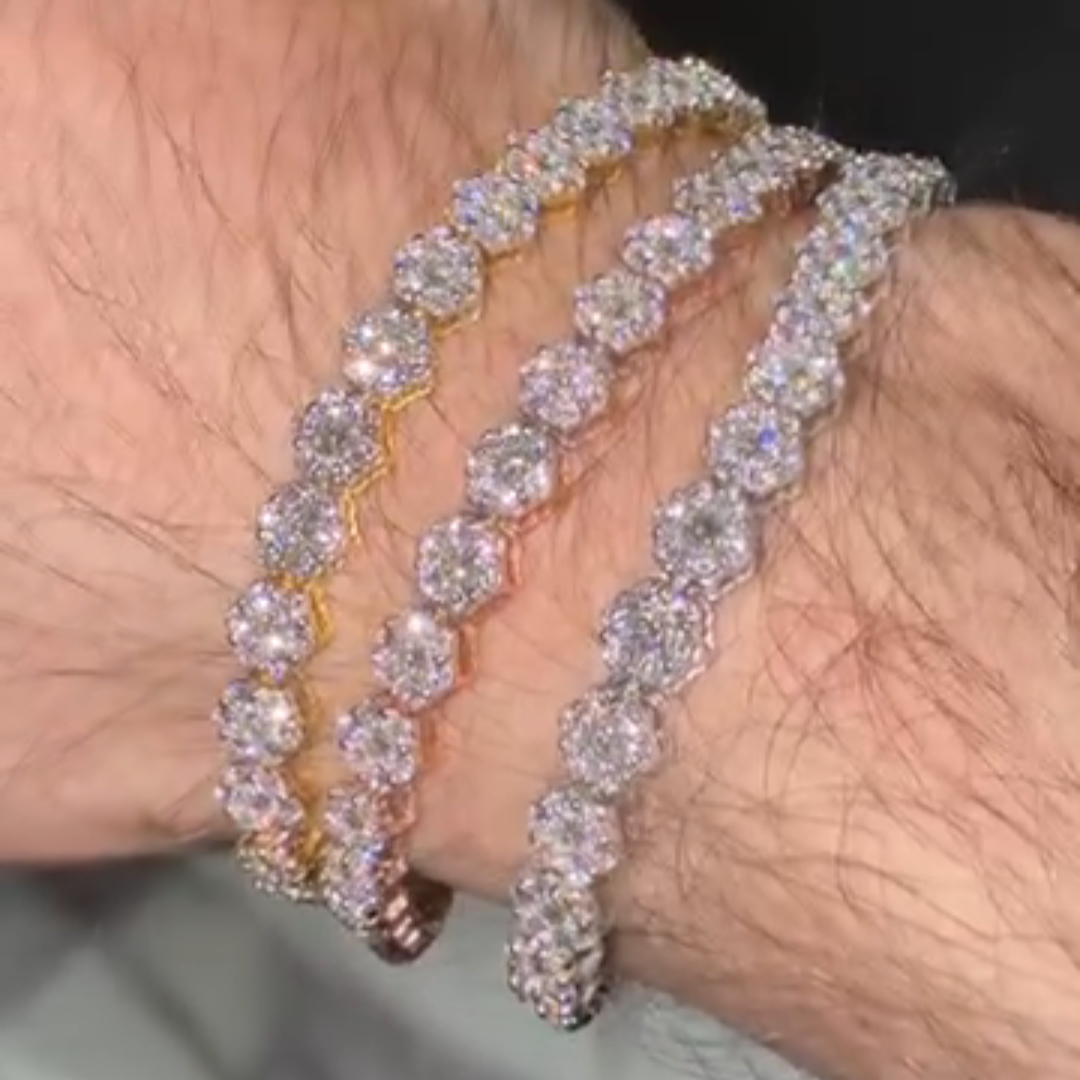 5ct Round-cut Zircon Sterling Silver Handmade Bracelet