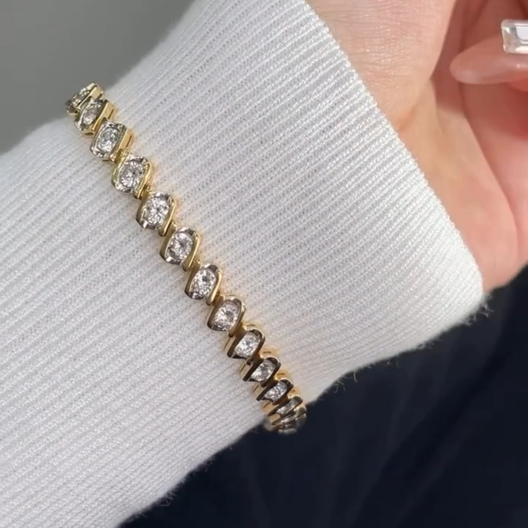 5ct Round-cut Sterling Silver Plated With Yellow Gold Luxury Handmade Bracelet