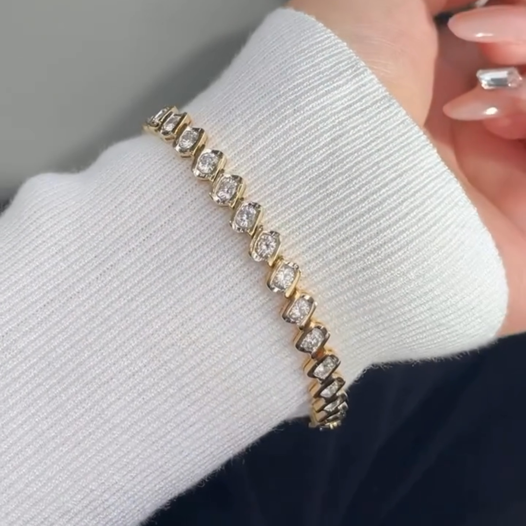 5ct Round-cut Sterling Silver Plated With Yellow Gold Luxury Handmade Bracelet