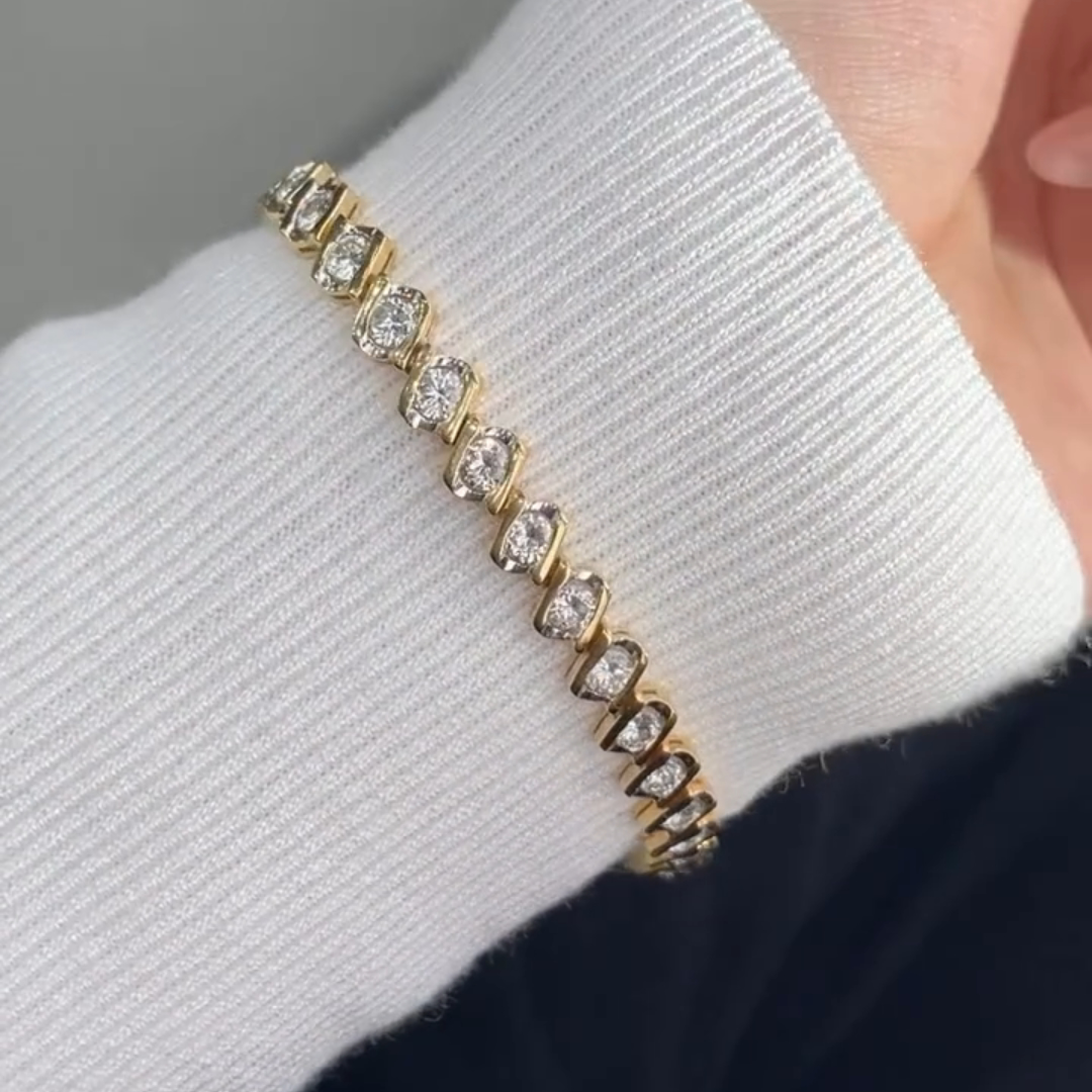 5ct Round-cut Sterling Silver Plated With Yellow Gold Luxury Handmade Bracelet