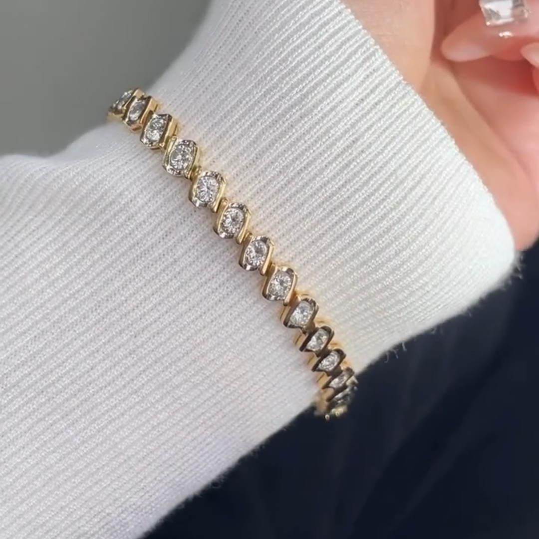 5ct Round-cut Sterling Silver Plated With Yellow Gold Luxury Handmade Bracelet