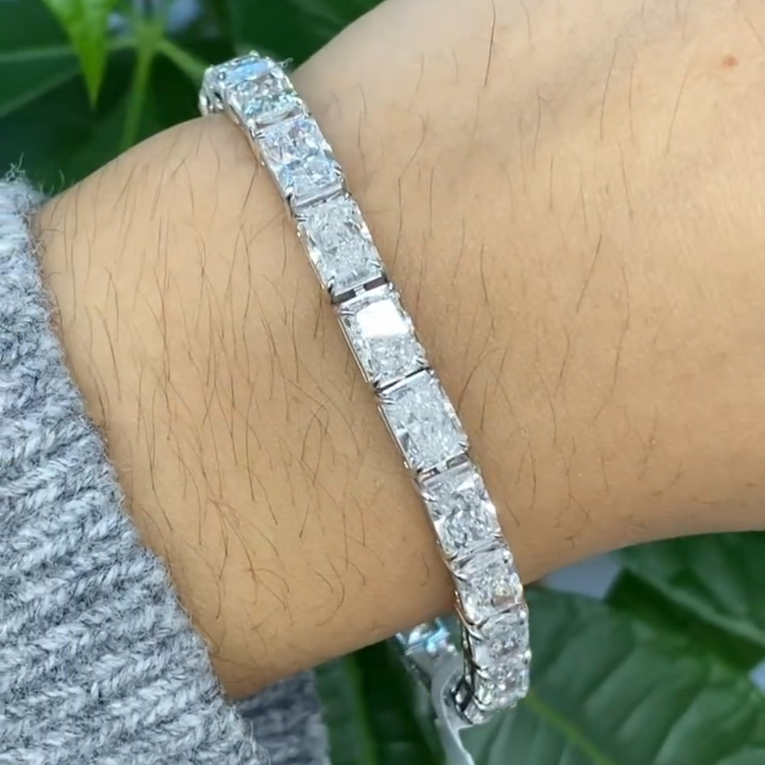 30ct Princess Cut Sterling Silver Handmade Bracelet
