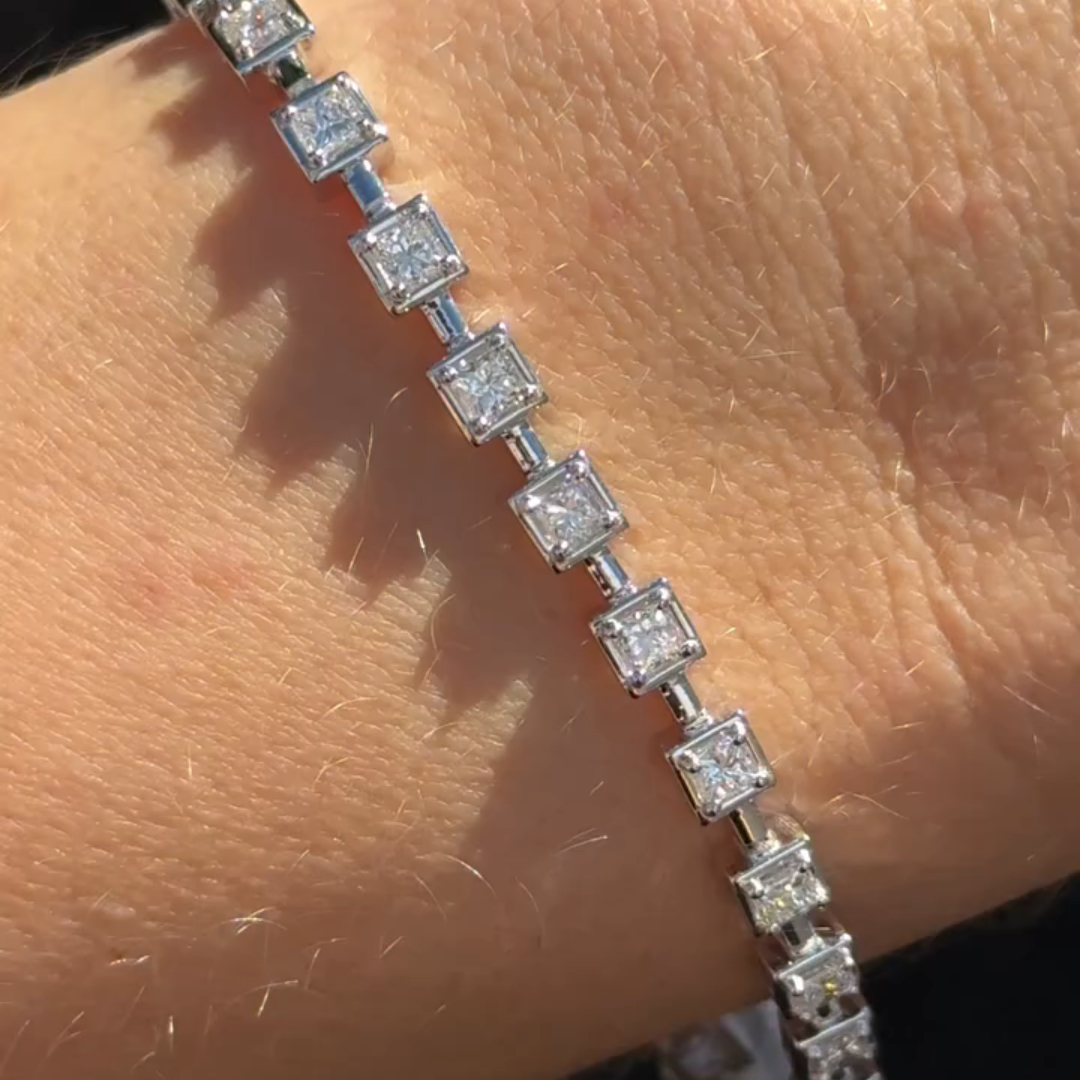 4ct Round-cut Square Frame Sterling Silver Handmade Bracelet