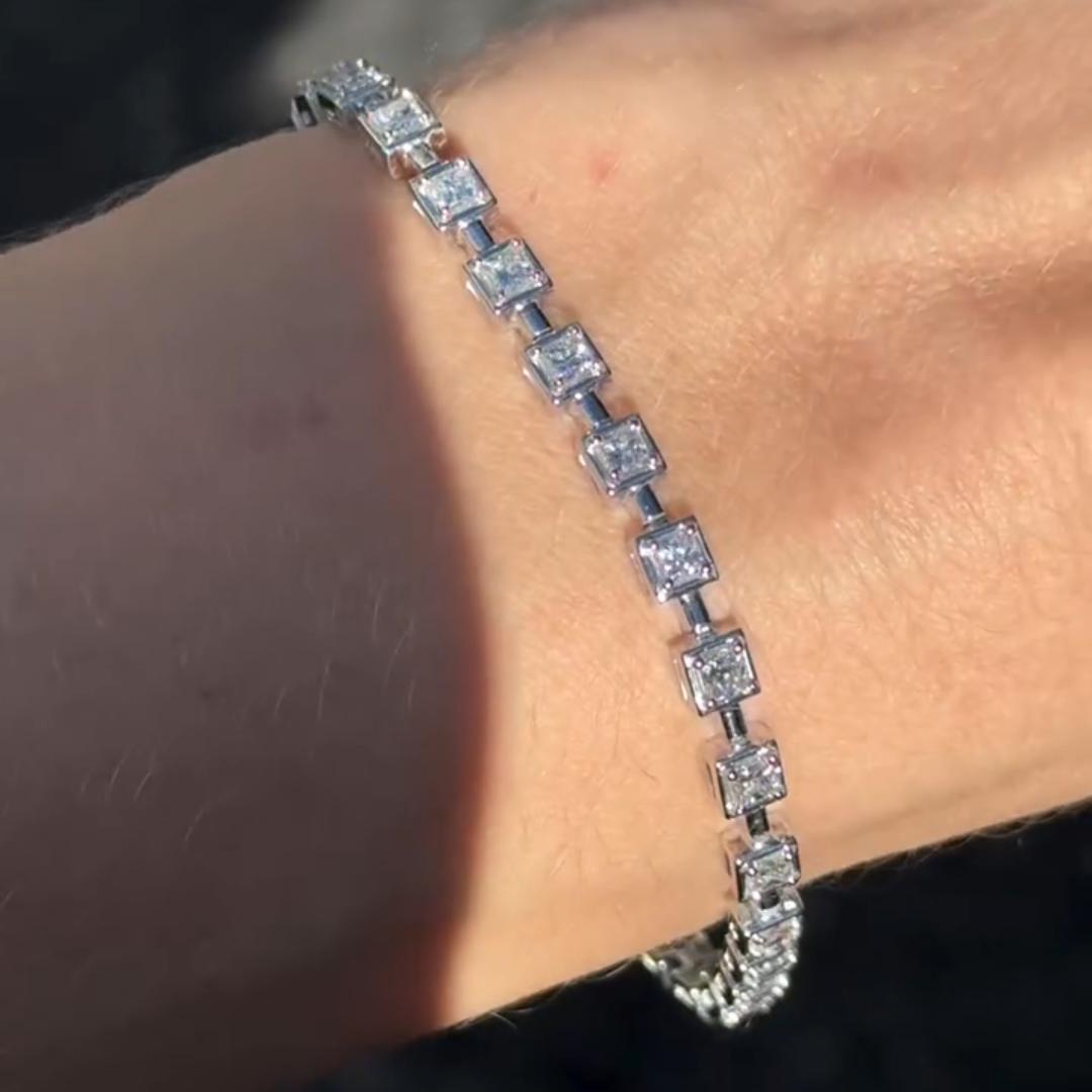 4ct Round-cut Square Frame Sterling Silver Handmade Bracelet