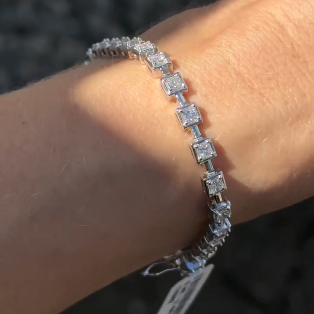 4ct Round-cut Square Frame Sterling Silver Handmade Bracelet