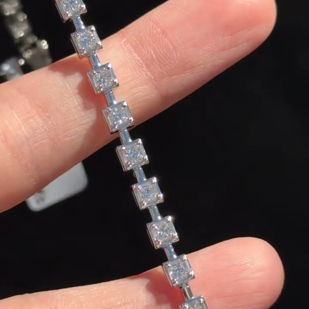 4ct Round-cut Square Frame Sterling Silver Handmade Bracelet