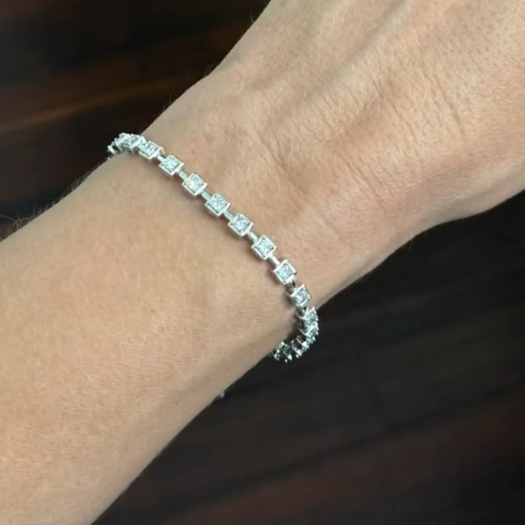 4ct Round-cut Square Frame Sterling Silver Handmade Bracelet