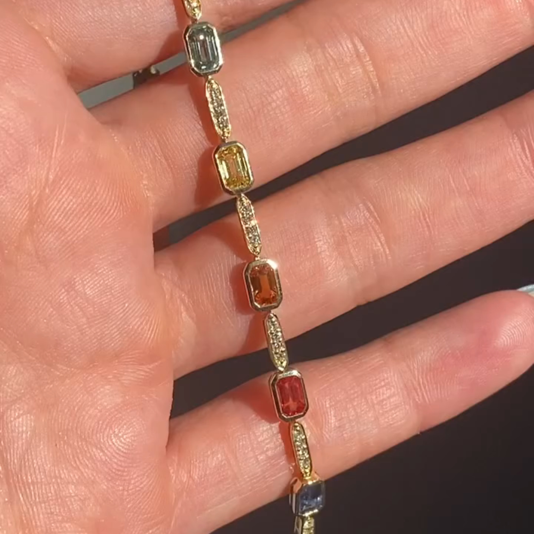 5ct Emerald-cut Colored Gemstone Sterling Silver Plated With Yellow Gold Handmade Bracelet