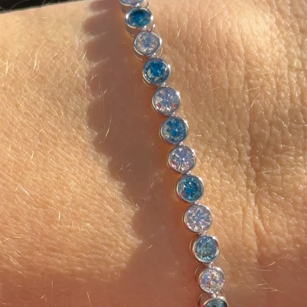 6ct Round-cut Sapphire Crystal Sterling Silver Handmade Bracelet