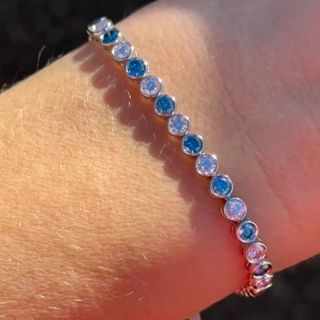 6ct Round-cut Sapphire Crystal Sterling Silver Handmade Bracelet
