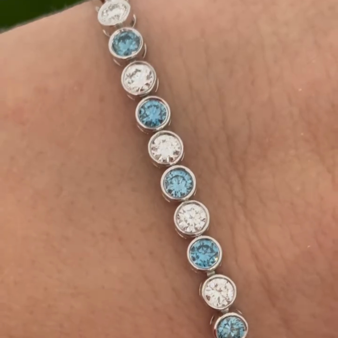 6ct Round-cut Sapphire Crystal Sterling Silver Handmade Bracelet