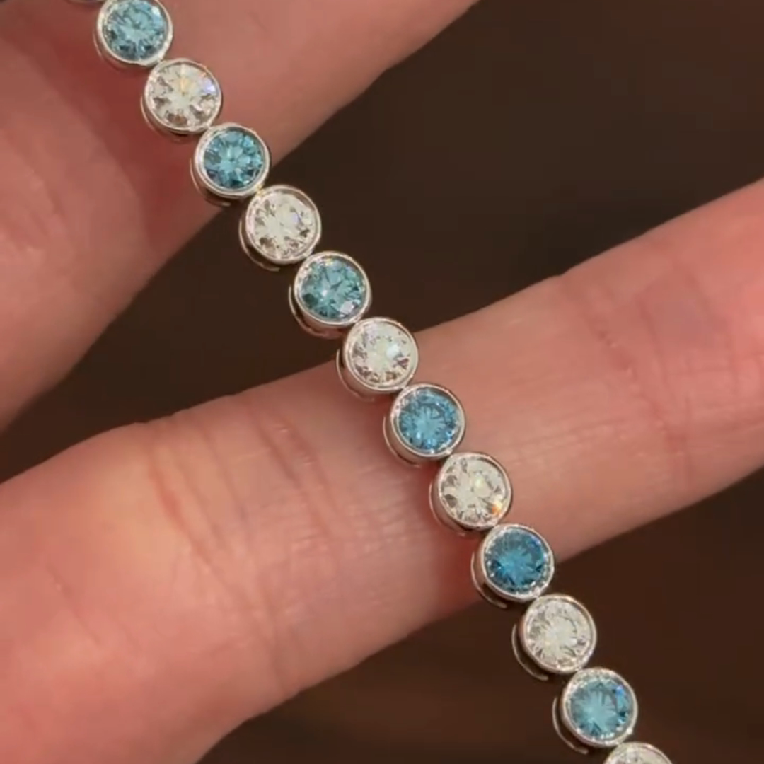 6ct Round-cut Sapphire Crystal Sterling Silver Handmade Bracelet