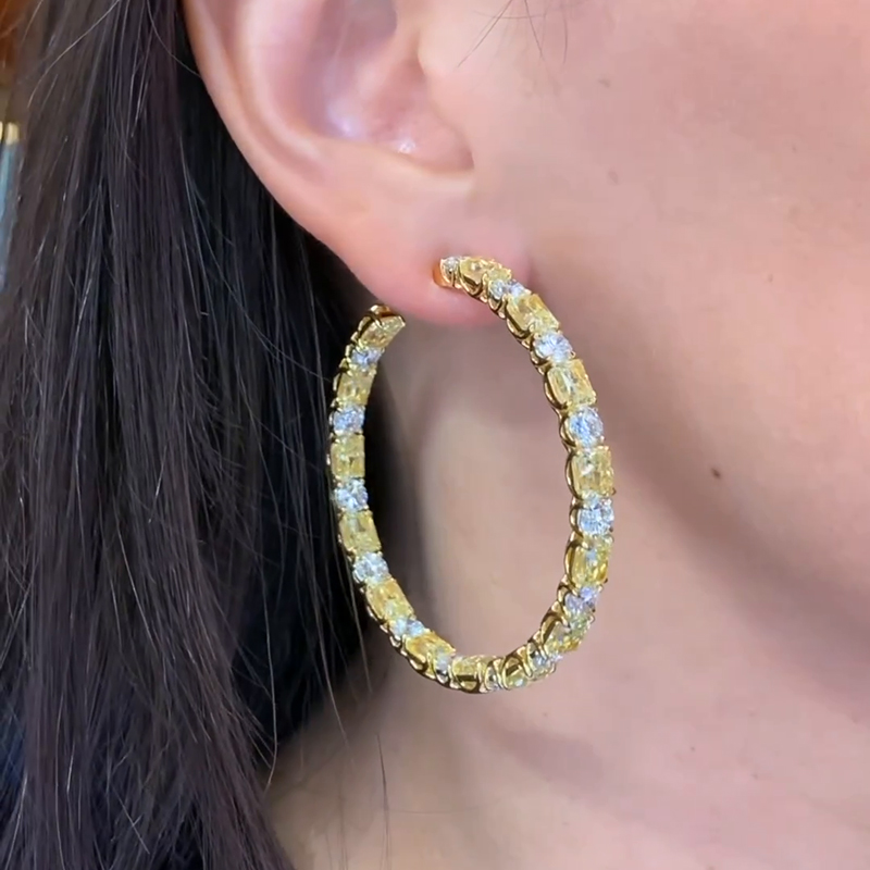 10.5ct Cushion And Round Cut Yellow Sapphires Hoop Earrings