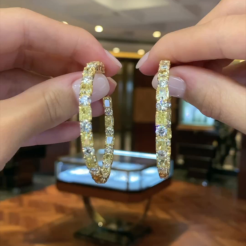 10.5ct Cushion And Round Cut Yellow Sapphires Hoop Earrings