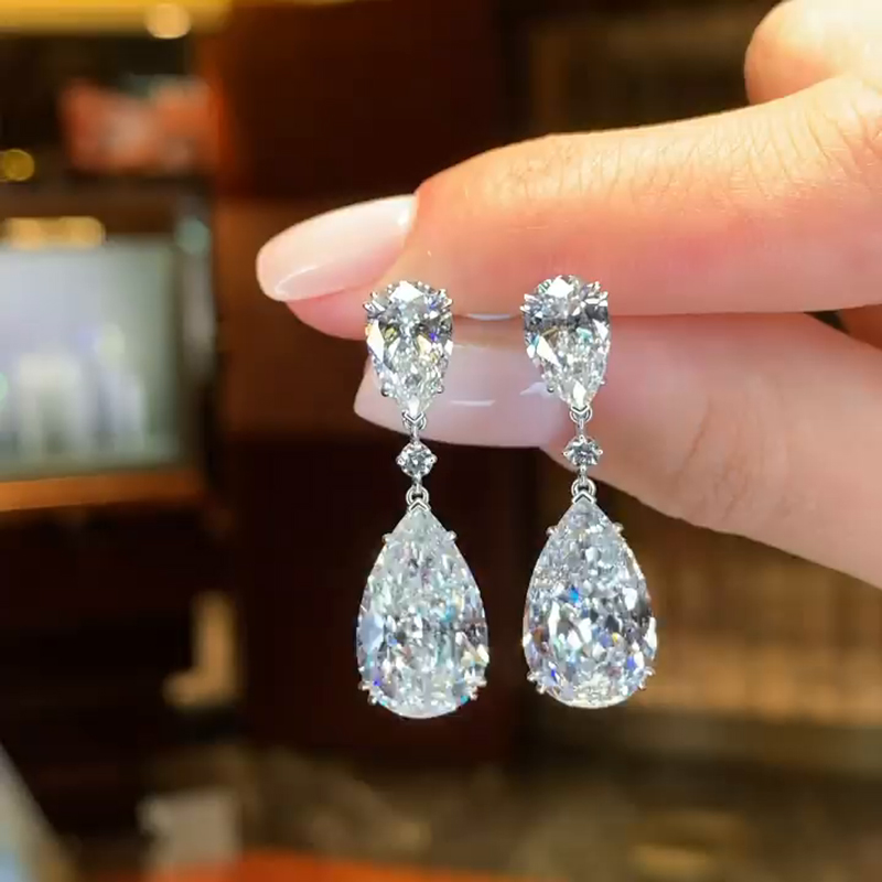13.3ct Pear Cut White Diamond Drop Earrings