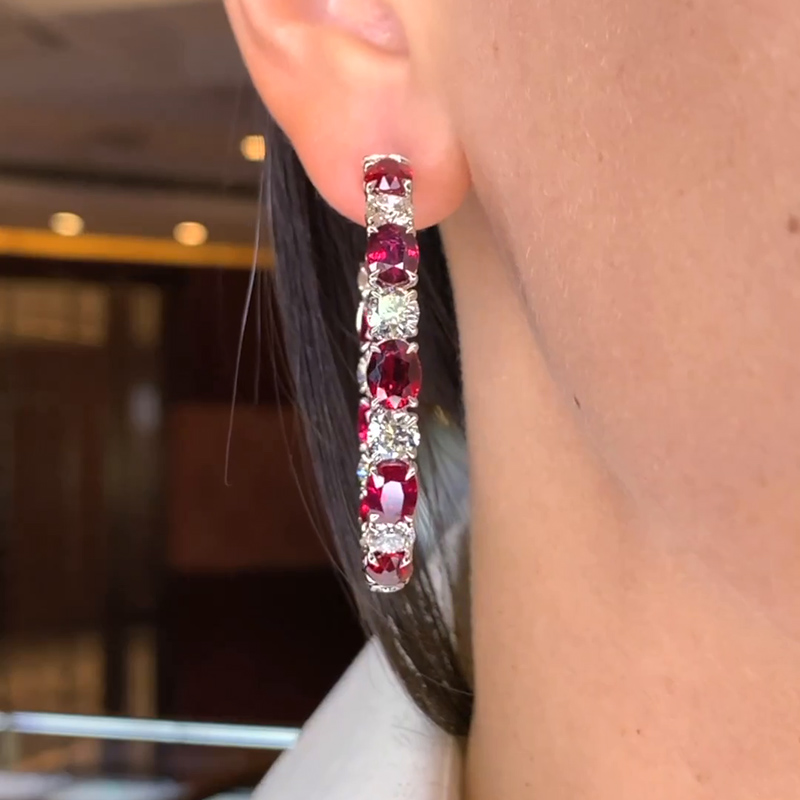 13ct Oval And Round Cut Ruby Hoop Earrings