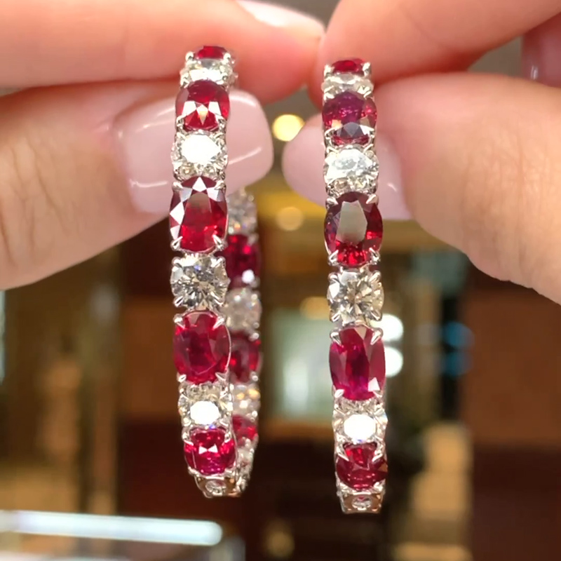 13ct Oval And Round Cut Ruby Hoop Earrings