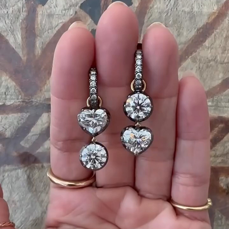 5ct Heart And Round Cut White Sapphire Asymmetric Drop Earrings