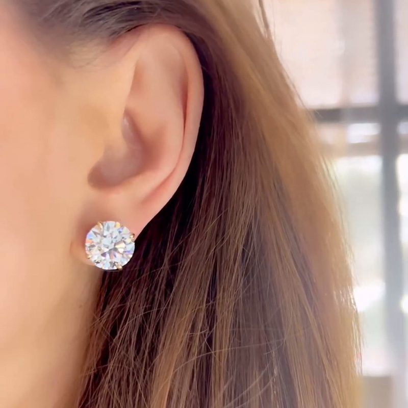 13ctw Round Cut White Sapphire Handmade Sterling Silver Stud Earrings